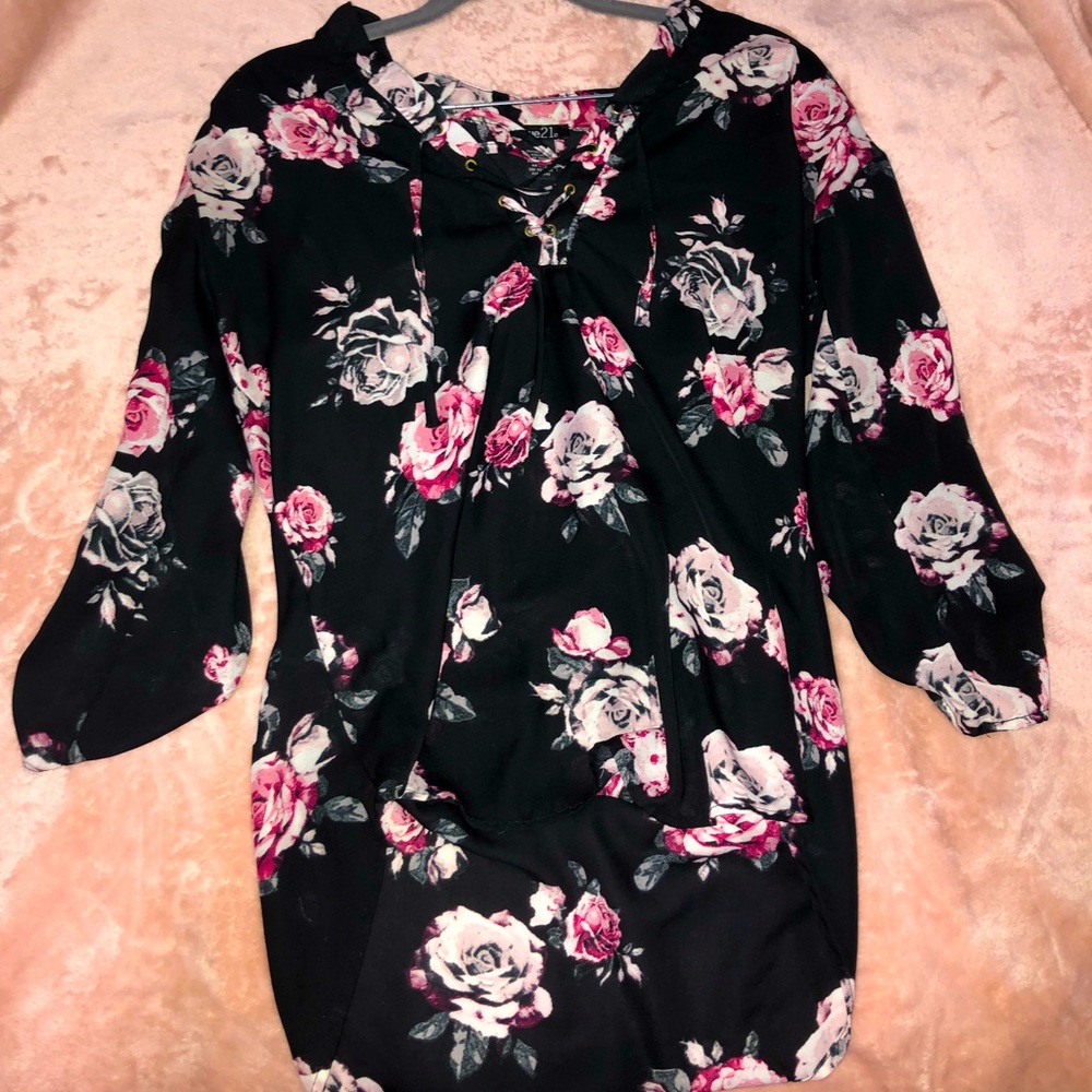 Black floral blouse